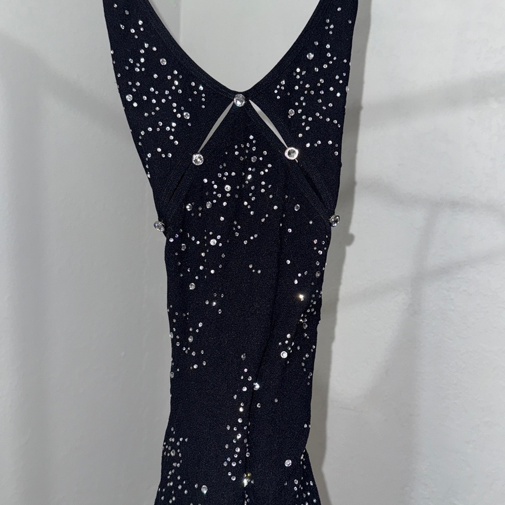 White Fox Boutique Black Mini Dress with Silver Accents